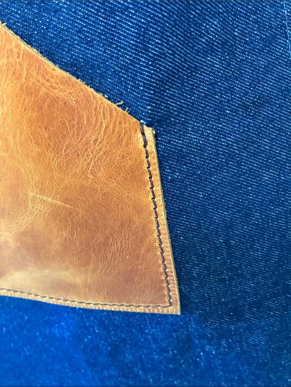 Premium Denim Apron with Brown Leather Pocket - Picture 11 of 11